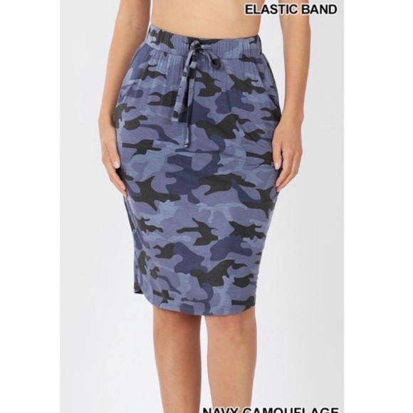 Zenana Outfitters Skirts New Soft Blue Camo Elastic Self Tie Tulip